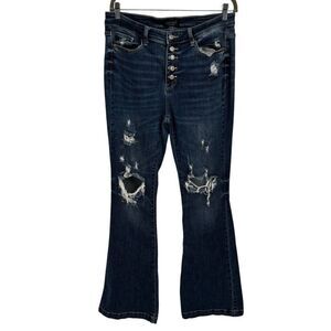 Judy Blue Button Fly Distressed Trouser Flare Leg Jeans‎ Size 31/13